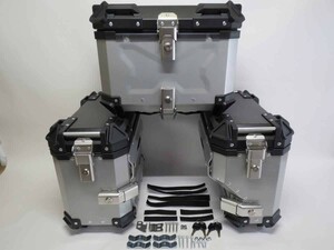 アルミケース リアボックス45L-B+サイドボックス38LX2-B 汎用可 ツーリングボックス 3点セット 黒銀【bx-aru-3sc】