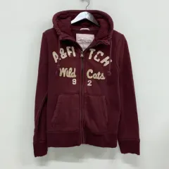 【雷市場（ポンジャン）商品韓国直送】 Abercrombie(アバクロンビー) バーガンディー ビッグロゴ 裏起毛 フード付き ジップアップパーカー 95 G02132