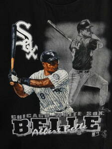 格安ビンテージ系廃版レア・黒系地・CHICAGO WHITE SOX(ALBERT BELLE) ホワイトソックス(アルバートベル) メジャーリーグTシャツ L～XL位