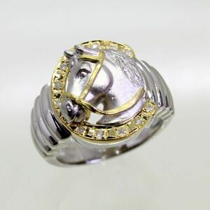 ◎中古美品◎１８金，プラチナ　ダイヤ　0.13ct　馬デザイン　メンズリング　20号