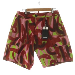 未使用品 ディースクエアード DSQUARED2 タグ付き Mil Cardo Shorts ショートパンツ ハーフパンツ 総柄 ピンク ライトグリーン 赤 レッド S