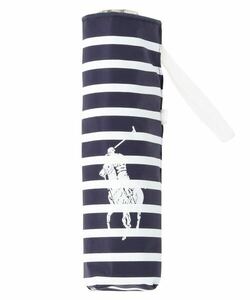 定価14000円 POLO RALPH LAUREN晴雨兼用折りたたみ日傘　ワンポイントボーダー ダークネイビー