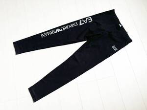 新品 EA7 EMPORIO ARMANI エンポリオ アルマーニ レギンス ロゴ プリント ストレッチ タイツ スパッツ XS 黒 ブラック △1044