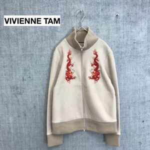 1I2637-T◆VIVIENNE TAM ヴィヴィアン タム ドライバーズニット 刺繍デザイン◆size0 ベージュ レディース トップス ポリエステル100