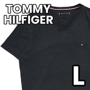 TOMMY HILFIGER　トミーヒルフィガー　Tシャツ 半袖 US古着 無地 オーバーサイズ ビッグシルエット トミー ワンポイント　ネイビー　L