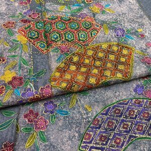 着物月花　総刺繍　仙頭刺繍　相良刺繍　品のある花　訪問着　未使用品　正絹　金糸　共八掛　ki2338