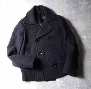 LOUNGE LIZARD ラウンジリザード ピーコート風 裾リブ ウール100% ショート ジャケット ブルゾン Thinsulate メンズ (2) 黒 ●o-070
