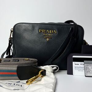 希少 PRADA プラダ ヴィッテロダイノ ショルダーバッグ カメラバッグ 現行 2way ブラック系 黒系 クロスボディ レザー ダブルファスナー