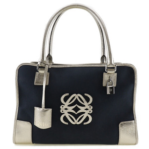 LOEWE ロエベ アマソナ36 ボストンバッグ 2010年 ハンドバッグ キャンバス×レザー 紺 レディース【I151523128】中古