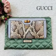 希少❤️GUCCI グッチ　長財布　パイソン×オーストリッチ　バンブー　GG