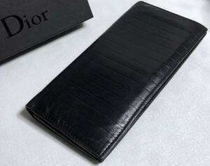 正規レア Dior Hommeディオールオム CDロゴ×ストライプライン長財布黒 ブラックレザー 小銭入れ有〇 ロングウォレット 付属品〇レシート有