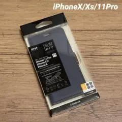 新品未使用　iPhone X/XS/11 Pro共用薄型手帳 ネイビー×ブラウン