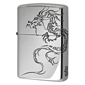 Zippo ジッポライター 龍 ドラゴン 2面連続加工 銀メッキ いぶし仕上げ Tiger & Dragon 2SI-DR2