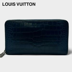 Louis Vuitton 1053 ルイヴィトン クロコダイルマット ネイビー ジッピーオーガナイザー ネイビー シルバー金具 ラウンドウォレット