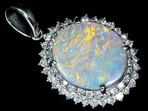 GM14143T【1円～】新品【RK宝石】≪opal≫ 極上ブラックオパール 特大3.67ct 極上ダイヤモンド 0.96ct Pt900 高級ペンダントヘッド ダイヤ