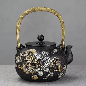 ★美品★茶壺 手彫り鉄壺 鉄やかん 鉄分補給 未塗装鉄器 茶道具 1300ML