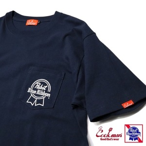 Mサイズ Cookman Pabst Pocket コラボ ポケット Tシャツ ネイビー クックマン パブストブルーリボン ビール