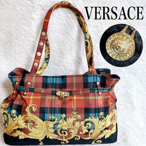 美品 VERSACE ヴェルサーチ カデナ マルチカラー トートバッグ 総柄 大容量 ショルダーバッグ