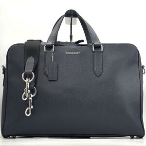 未使用級/現行●COACH コーチ グラハム 2way メンズ ビジネスバッグ トートバッグ ブリーフケース ショルダー 紺 ネイビー A4 レザー