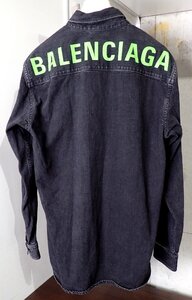 希少 美品 バックプリント！バレンシアガ BALENCIAGA デニム ジャケット ブラック Gジャン ブルゾン メンズ グリーン 37 3580