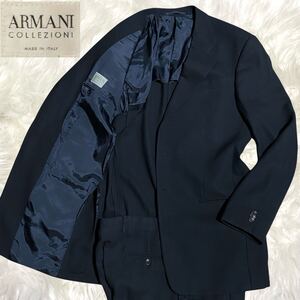 美品◎大きいサイズ L!!アルマーニ コレッツィオーニ ARMANI スーツ セットアップ ダークネイビー 紺 メンズ バーズアイ 通勤 成人式 上下