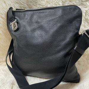 1円 極美品 ●BALLY バリー ショルダーバッグ メッセンジャー シボ革 レザー ブラック 黒 ビジネス 斜め掛け 現行 メンズ シルバー金具