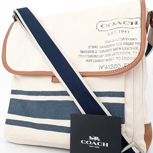 1円■入手困難■COACH コーチ ロゴ キャンバス メッセンジャーバッグ ショルダー ビジネス 大容量 A4可 メンズ レディース レザー ベージュ