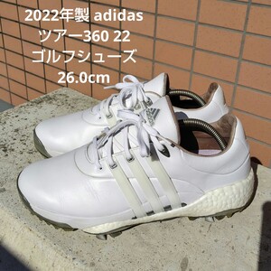 超美品!!　 2022年製 adidas ツアー360 22 ゴルフシューズ 26.0cm メンズ スパイクシューズ GV7245 天然皮革 ホワイト