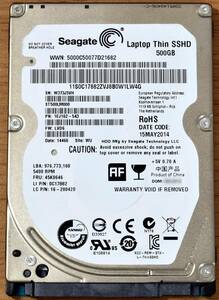 Seagate ST500LM000 [500GB 2.5インチ 7mm SATA HDD 2014年製 使用時間 12989H (Cristal DiscInfo 正常) (管:KH104