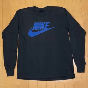 美品 80s 黒 青 Nike ロンT Tシャツ 長袖 紺タグ USA製 ビンテージ ナイキ ジョーダン カマボコ ゴツナイキ ROYAL 肩掛け