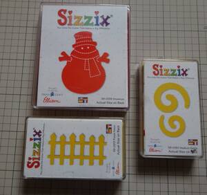 SIZZIX　シジックス　ダイ　Large(大) Snowman,　Medium(中）Swirls, Picket Fence 　　大1・中2　計3個　経年保管品