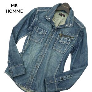 MK HOMME ミッシェルクラン オム 通年 レーヨン&コットン★ 長袖 スタンドカラー デニム シャツ Sz.46　メンズ　A4T03469_4#C