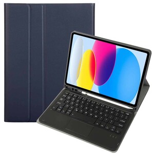 アイパッド10.9インチ iPad 第10世代 2022年モデル キーボード付きケース Bluetooth タッチパッド PUレザー カバースタンド機能 ネイビー