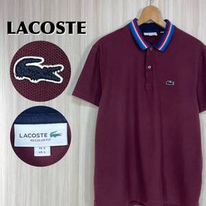 ☆希少デザイン☆王道アイテム☆LACOSTE ラコステ 青ワニ 襟ライン ティップドライン 鹿の子 半袖ポロシャツ サイズ5 ボルトー L相当 古着