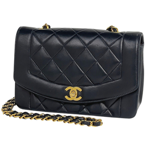 シャネル CHANEL ダイアナ マトラッセ シングルフラップ チェーン ショルダーバッグ ココマーク レザー ネイビー A01164 【中古】