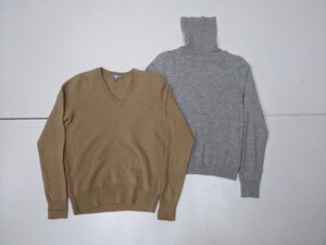 4．カシミア 100% ユニクロ 2点 セット カシミヤ タートルネック Vネック ニット セーター Cashmere UNIQLO レディースXS/S x803