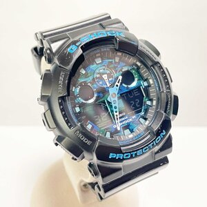 CASIO G-SHOCK ジーショック　OROTECTION　GA-100CB　アナデジ　アナログ　デジタル　時計　ブルー×ブラック カモフラ柄