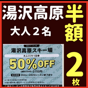 湯沢高原スキー場リフト券大人２名半額券2