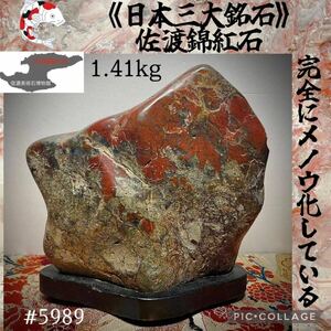 【信濃美術石博物館】 水石 佐渡錦紅石 石本体:横15×高14(cm)1.41kg佐渡赤玉石 佐渡錦紅石 赤玉赤石盆栽骨董盆石鑑賞石観賞石太湖石 5989