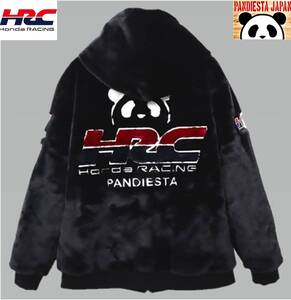 大きいサイズ！新品(XXL)定価23,980円[HONDA×PANDIESTA HRCフェイクファーパーカーブルゾン]533509黒色(男.女)バイカー アメカジ582