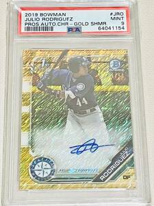 2019 Bowman Chrome Prospect Autographs Gold Shimmer Refractor #JRO Julio Rodriguez Signed Topps (#18/50) - PSA9 直筆サイン