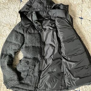 美品 Lサイズ ◆4way◎ BURBERRY BLACK LABEL バーバリー ブラックレーベル ダウンジャケット ベスト ヘリンボーン ツイード 黒 グレー