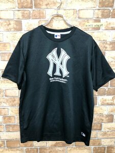 MLB メジャーリーグベースボール メンズ NYヤンキース ロゴプリント ドライ 半袖Tシャツ 大きいサイズ 3L 黒 ポリエステル