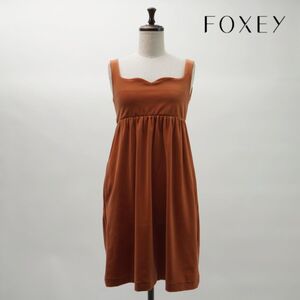 美品 DAISY VELOUR by FOXEY フォクシー ベロアノースリーブフレアワンピース 膝丈 裏地なし レディース オレンジ サイズ38*NC419