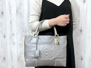 極美品 LOEWE ロエベ アナグラム アマソナ フスタ トートバッグ ハンドバッグ バッグ ナッパレザー シルバー 79839