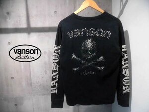 VANSON バンソン ロゴ スカル メタルスタッズ 長袖 Tシャツ M/袖ロゴ抜染プリント ロンT/黒 ブラック/メンズ/バイカー ライダース