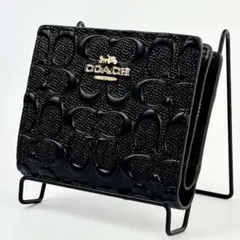 高級 新品 未使用 COACH 財布 シグネチャーエンボス ブラック 黒ブラック