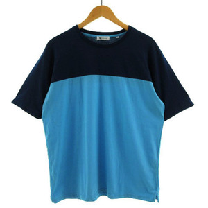 タケオキクチ TAKEO KIKUCHI Tシャツ 丸首 半袖 配色 バイカラー コットン混 ネイビー 紺 ブルー 青 XL メンズ