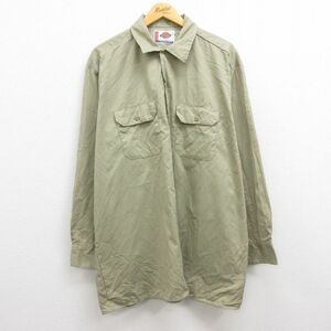 XL/古着 ディッキーズ Dickies 長袖 ワーク シャツ メンズ 大きいサイズ ロング丈 緑系 グリーン 22oct13 中古 トップス