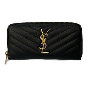 ◆◆ SAINT LAURENT(Yves Saint Laurent) 長財布　表面にベタ付きあり 358094-BOW01 ブラック やや傷や汚れあり